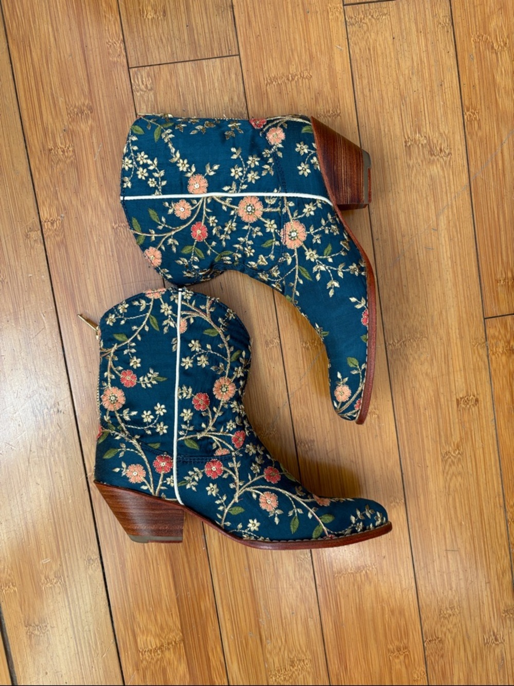 MOMO New York Teal Floral Embroidered Booties - 36